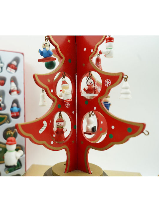Arbore Decorativ De Crăciun Roșu 8 Bucăți Ornamente 18,5 Cm X 25 Cm Lemn Alista Home