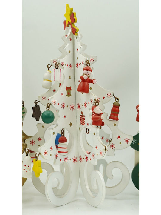 Arbore Decorativ De Crăciun Alb 6 Compartimente Ornamente 12 Cm X 20 Cm Lemn Alista Home