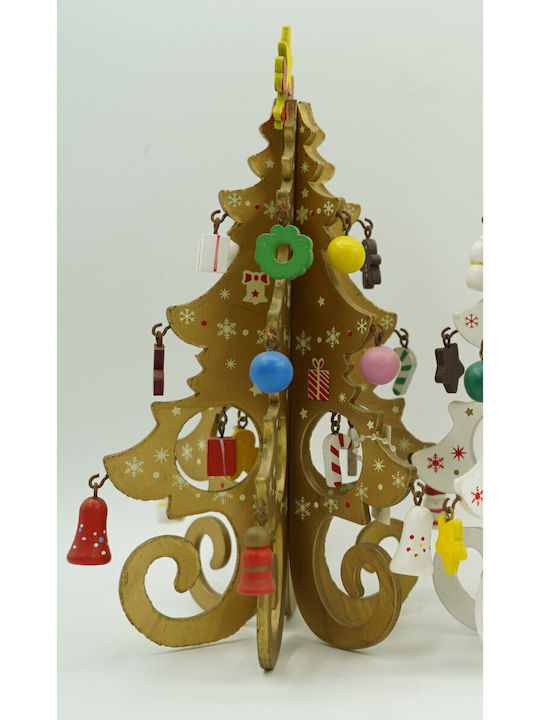 Arbore Decorativ De Crăciun Auriu 6 Cavități Ornamente 12 Cm X 20 Cm Lemn Alista Home