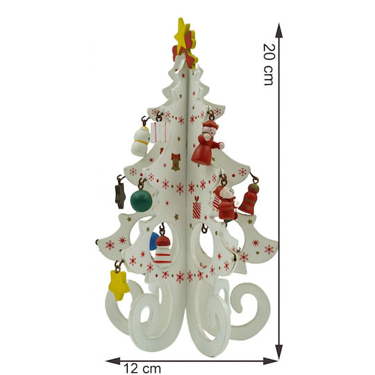 Arbore Decorativ De Crăciun Alb 6 Compartimente Ornamente 12 Cm X 20 Cm Lemn Alista Home