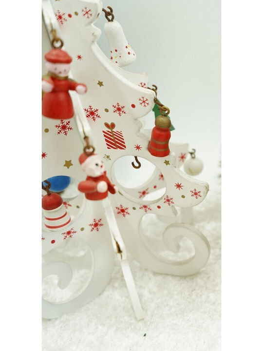 Arbore Decorativ De Crăciun Alb 6 Compartimente Ornamente 12 Cm X 20 Cm Lemn Alista Home