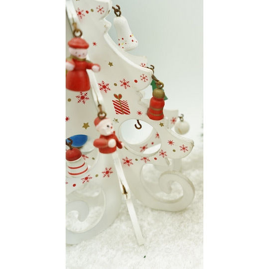 Arbore Decorativ De Crăciun Alb 6 Compartimente Ornamente 12 Cm X 20 Cm Lemn Alista Home