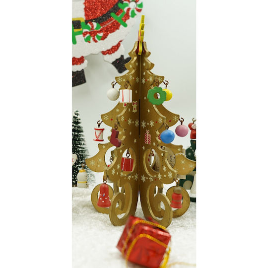 Christmas Decoration Tree Gold 6 Cavities Ornaments 12 Cm X 20 Cm Wood Alista Home
