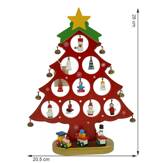 Christmas Decoration Tree Red 10 Cavities Ornaments 20.5 Cm X 28 Cm Wood Alista Home