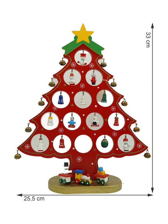 Arbore De Crăciun Roșu 15 Bucăți Ornamente 25,5 Cm X 33 Cm Lemn Alista Home
