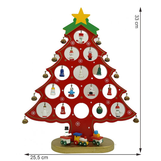 Christmas Decoration Tree Red 15 Cavities Ornaments 25.5 Cm X 33 Cm Wood Alista Home