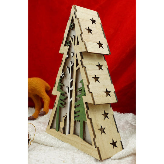 Illuminated Decoration Christmas Tree Design Winter Landscape Brown Length 14 Cm Width 5 Cm Height 20 Cm Wood Indoor Outdoor