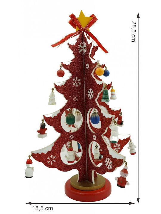 Arbore De Crăciun Decorativ Roșu Alb 8 Cavități Pentru Ornamente 18,5 Cm X 33 Cm Lemn Alista Home