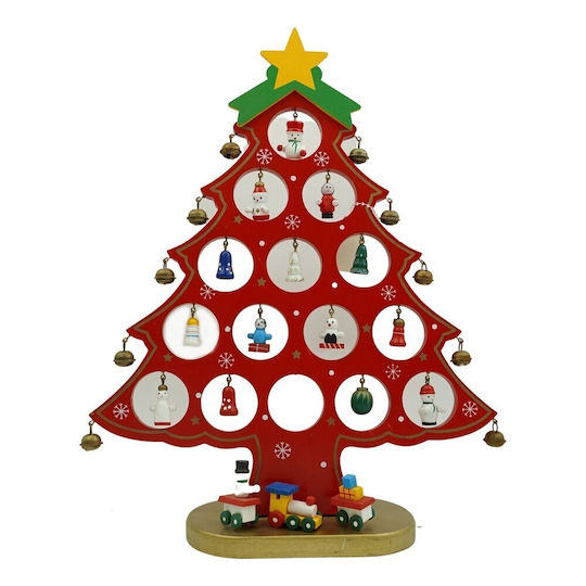 Christmas Decoration Tree Red 15 Cavities Ornaments 25.5 Cm X 33 Cm Wood Alista Home