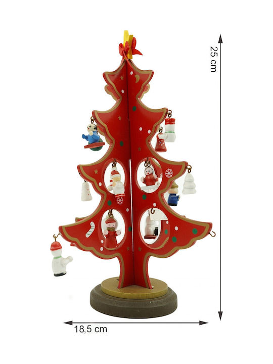 Arbore Decorativ De Crăciun Roșu 8 Bucăți Ornamente 18,5 Cm X 25 Cm Lemn Alista Home