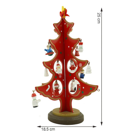 Christmas Decoration Tree Red 8 Cavities Ornaments 18.5 Cm X 25 Cm Wood Alista Home