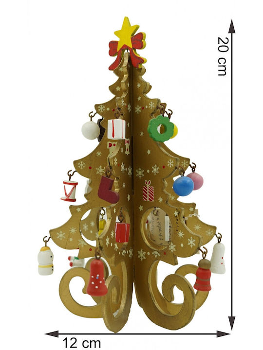 Arbore Decorativ De Crăciun Auriu 6 Cavități Ornamente 12 Cm X 20 Cm Lemn Alista Home