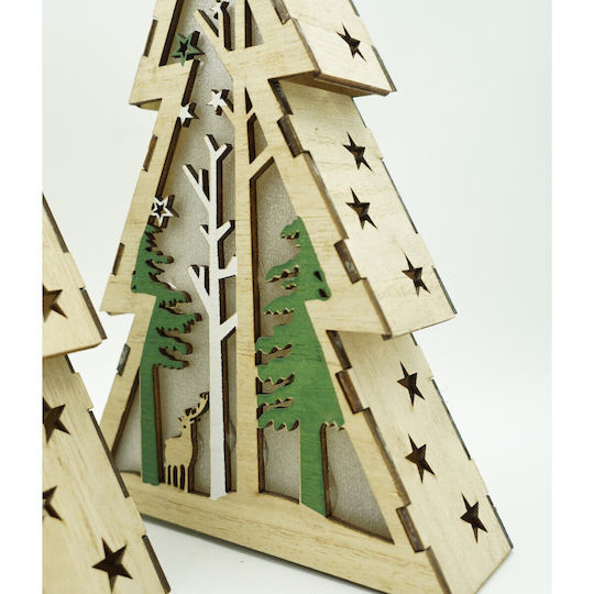 Illuminated Decoration Christmas Tree Design Winter Landscape Brown Length 14 Cm Width 5 Cm Height 20 Cm Wood Indoor Outdoor
