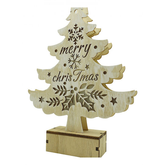 Illuminated Decoration Christmas Tree Design "merry Christmas" Inscription White Length 11 Cm Width 5 Cm Height 30 Cm Wood Indoor Outdoor