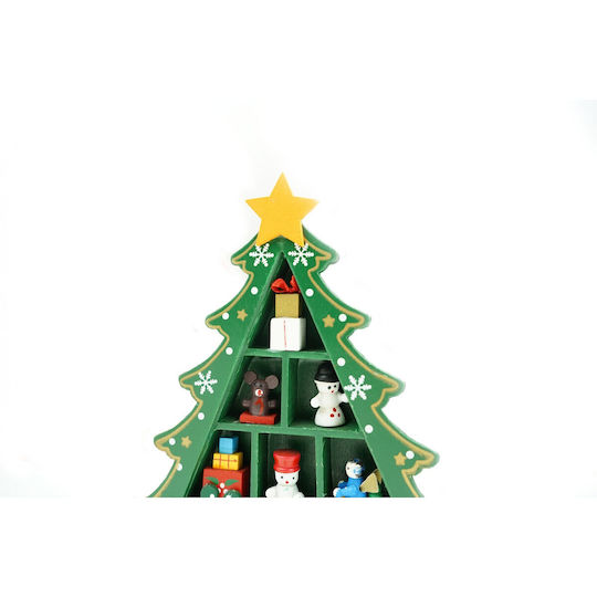 Arbore Decorativ De Crăciun Verde 3 Rânduri Ornamente 12 Cm X 18 Cm Lemn Alista Home
