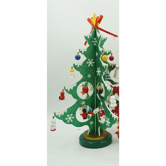 Arbore De Crăciun Verde Alb 8 Compartimente Ornamente 18,5 Cm X 33 Cm Lemn Alista Home