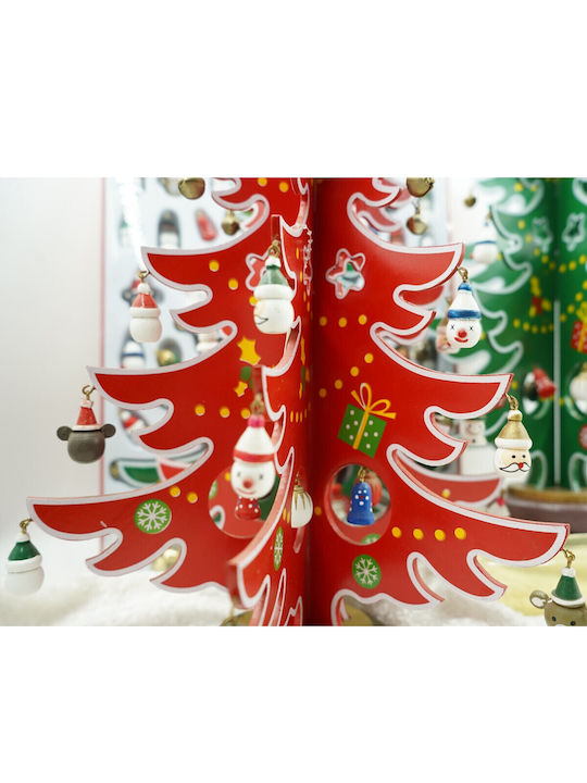 Arbore De Crăciun Roșu Alb 15 Bucăți Ornamente 25,5 Cm X 33 Cm Lemn Alista Home