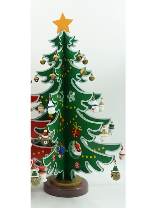 Arbore Decorativ De Crăciun Verde Alb 15 Bucăți Ornamente 25,5 Cm X 33 Cm Lemn Alista Home