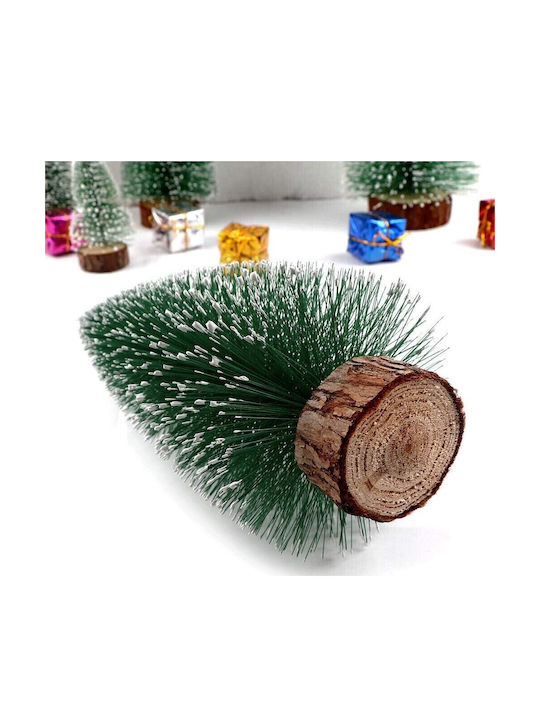 Artificial Christmas Tree Table Ornament On Wooden Stand 20 Cm Height Silver