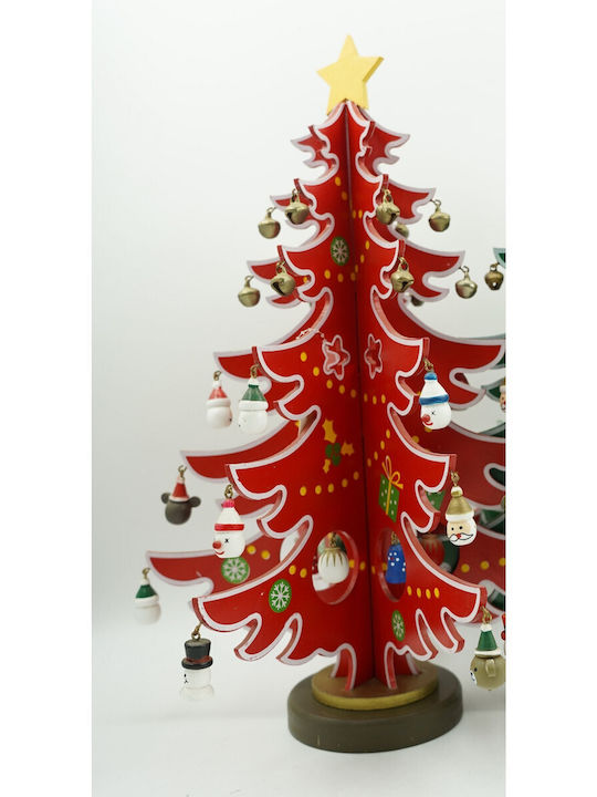 Arbore De Crăciun Roșu Alb 15 Bucăți Ornamente 25,5 Cm X 33 Cm Lemn Alista Home