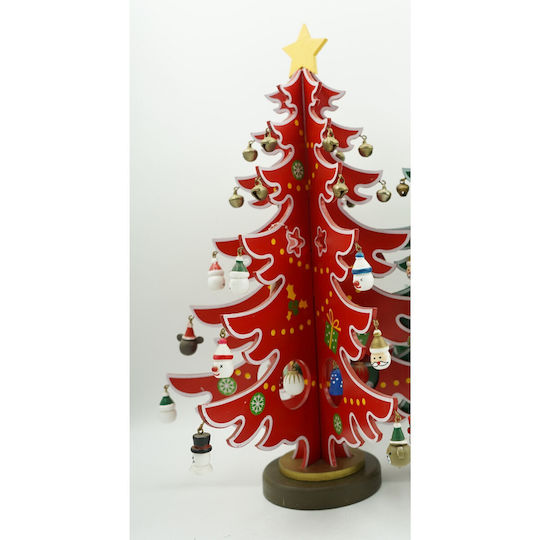 Christmas Decoration Tree Red White 15 Cavities Ornaments 25.5 Cm X 33 Cm Wood Alista Home