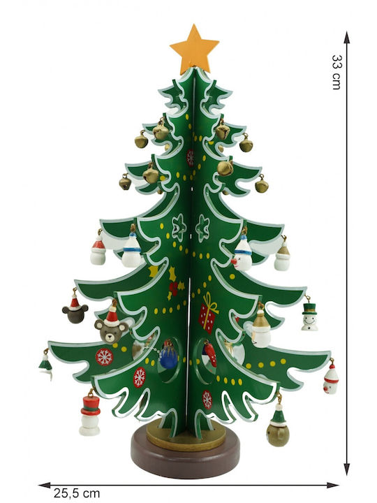 Arbore Decorativ De Crăciun Verde Alb 15 Bucăți Ornamente 25,5 Cm X 33 Cm Lemn Alista Home