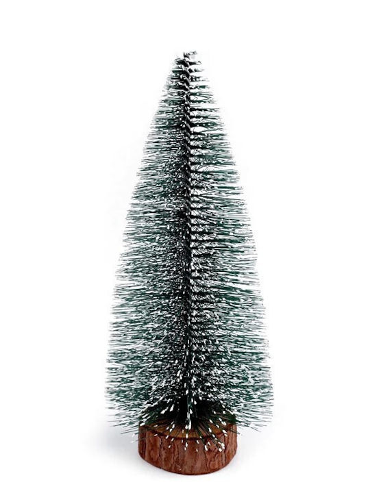 Artificial Christmas Tree Table Ornament On Wooden Stand 25 Cm Height Silver