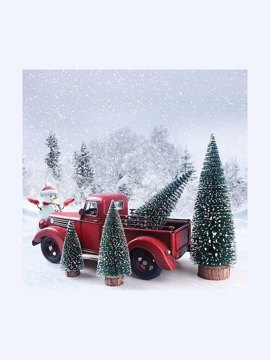 Artificial Christmas Tree Table Ornament On Wooden Stand 20 Cm Height Snowy Green