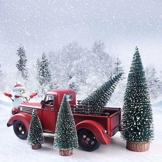 Artificial Christmas Tree Snow-covered Pine Type Table Ornament On Wooden Stand 30 Cm Height