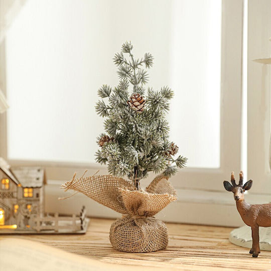 Decorațiune De Masă De Crăciun Flippy Model Mic De Brad Ornament Alb Fulgi De Zăpadă Pentru Birou Interior Plastic De Înaltă Calitate 20 Cm Verde Alb