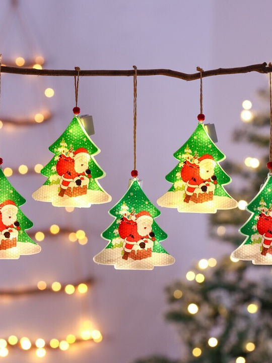 Flippy Warm White Christmas Tree Shaped Lighted Decoration 11.5 X 10.6 Cm Santa Claus Next To Tree Hanger