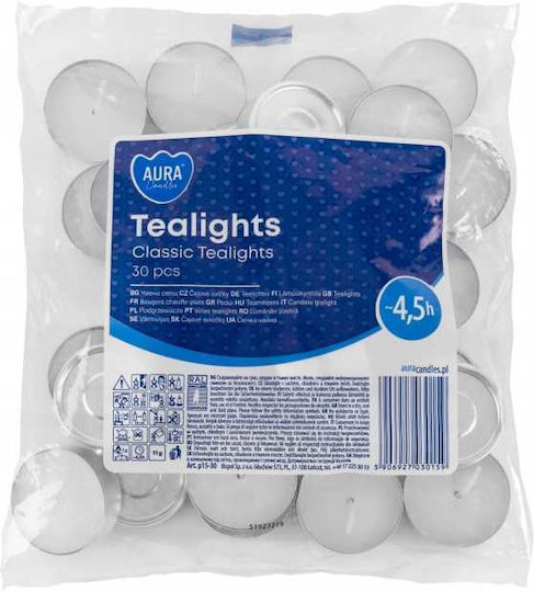 Aura Glass Tealights in White Colour (Up to 4.5 Hours Duration) 30 Pieces