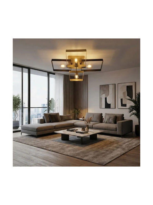 Ng Lighting Deckenleuchte Płafoniera Handgefertigt Metallisch Schwarz Gold Vierflammig E27 75x60x20cm 2026470