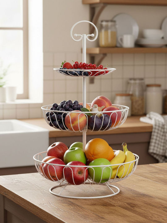 Relaxdays Fruit Bowl 3 Levels White 47x30x30cm