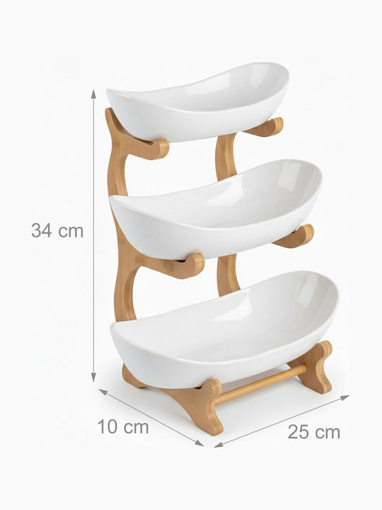 Relaxdays Fructieră Din Bambus Cu 3 Niveluri Albă 34x10x25cm