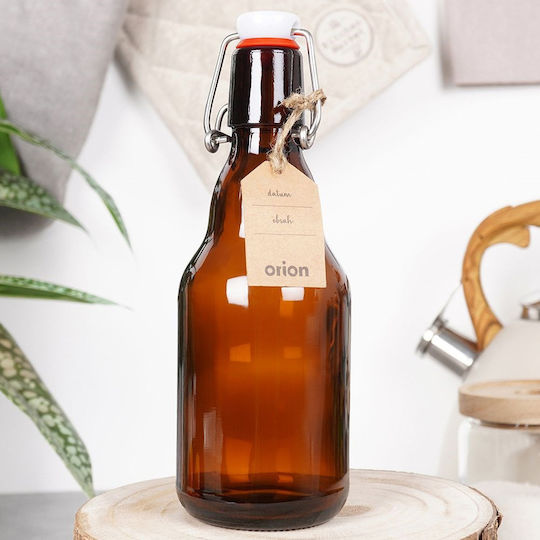 Orion Glass Water Bottle With Brown Clip 340ml