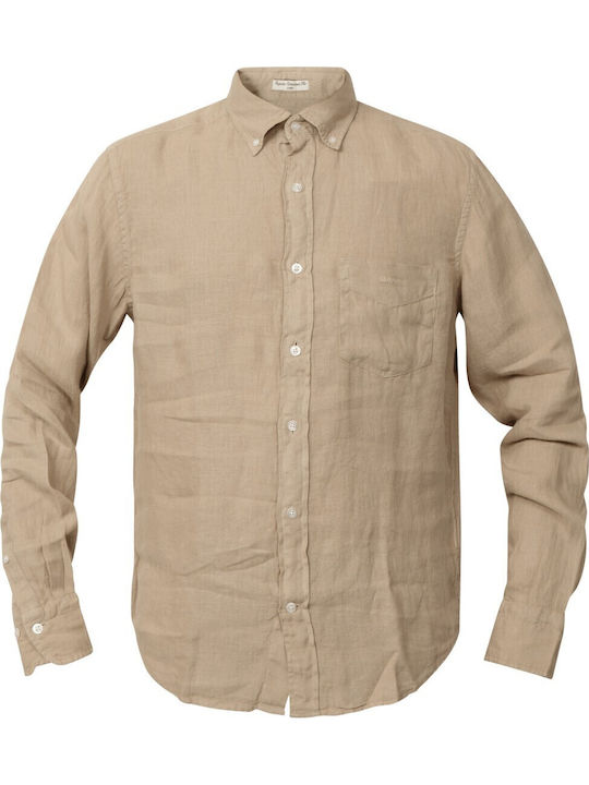 Long-sleeved Linen Shirt Beige