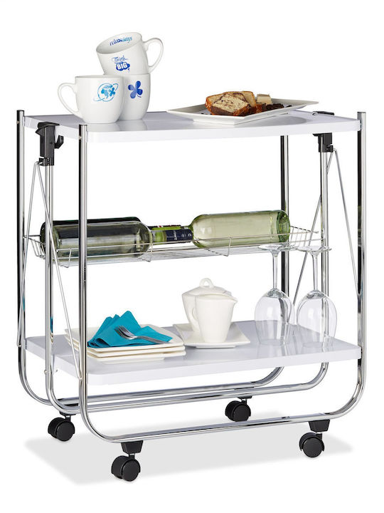Relaxdays Troleu De Bucătărie Metalic Cu 3 Locuri Alb 68x40.5x68.5cm