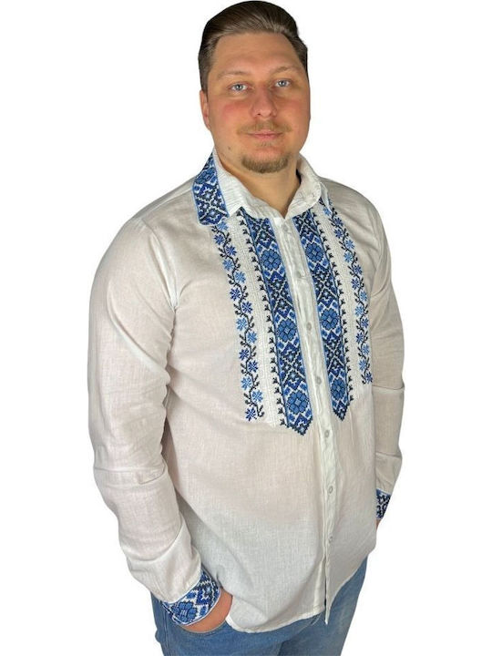 Blouse White Blue