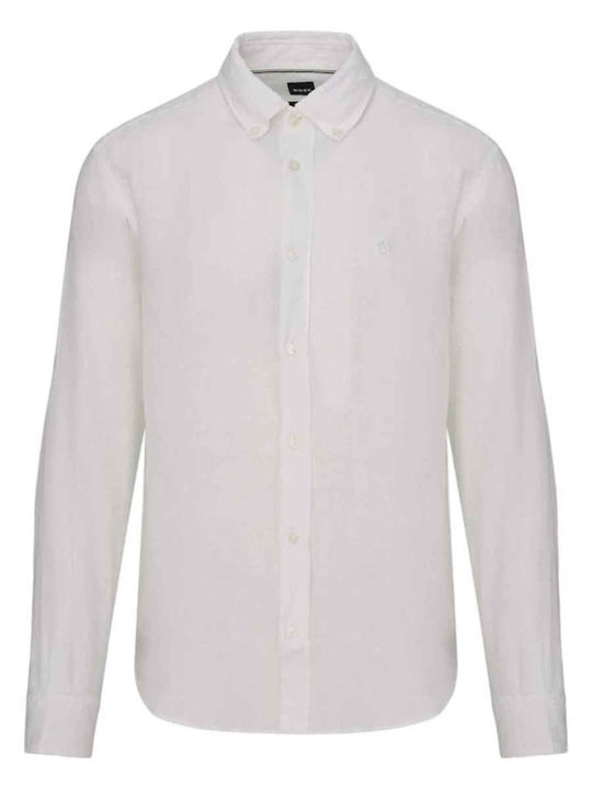 Regular-fit Μακρυμάνικo Λινό Πουκάμισο White