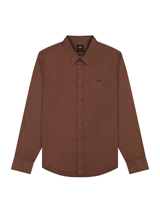 Long Sleeve Cotton Shirt in Regular Fit Brown