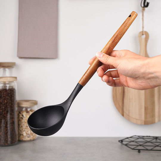 Excellent Houseware Tief Servierlöffel Suppe Hölzernes Schwarz 31.5cm