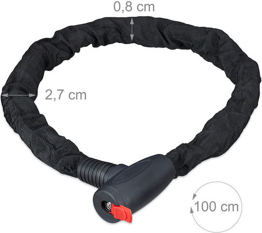 Relaxdays Bicycle Lock 100 Cm Chain Black 3.5x47x11.5 Cm 1.22 Kg