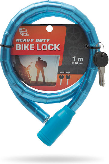 Lanț Retractabil din Oțel pentru Bicicletă 18 Mm X 100 Cm Antifurt 2 Chei Rezistent la Tăiere Albastru