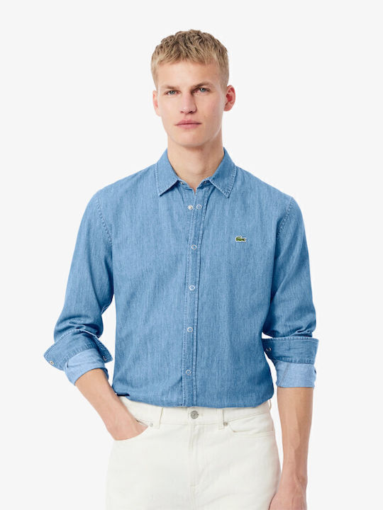 Μακρυμάνικo Τζιν Πουκάμισο σε Στενή Γραμμή Denim