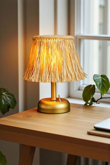 SteweHome Metallisches Tischlampen LED mit Goldfarbenem Hut und Weißer Basis