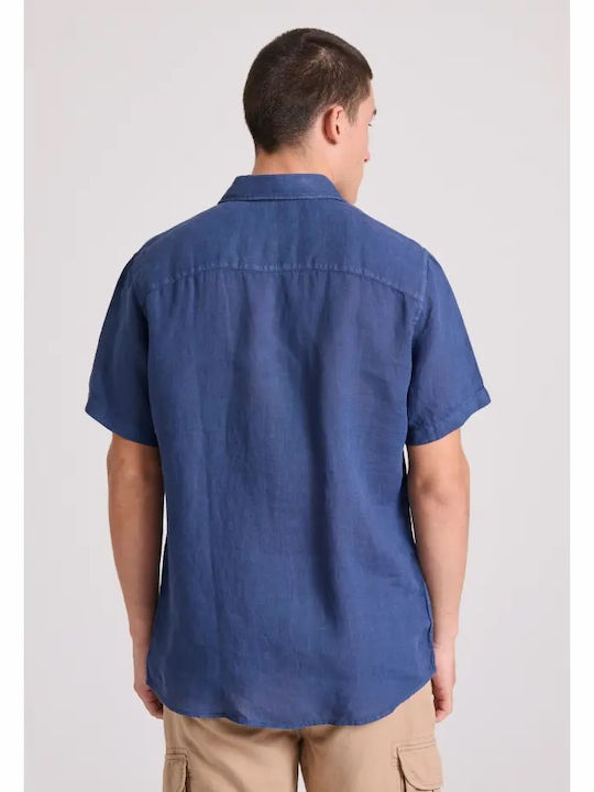 Short-sleeved Linen Shirt Navy Blue