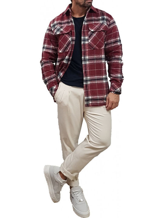 Long Sleeve Overshirt In Regular Fit Checked Burgundy
