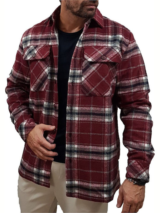 Long Sleeve Overshirt In Regular Fit Checked Burgundy