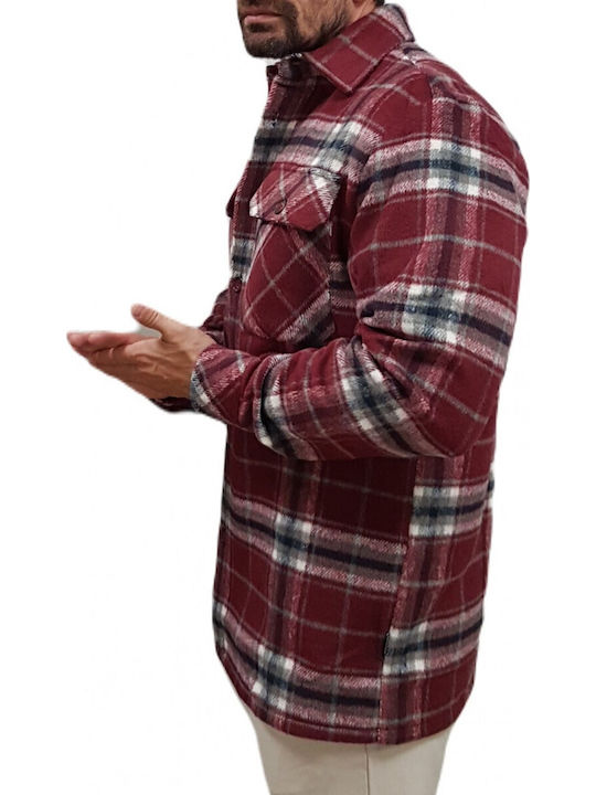 Long Sleeve Overshirt In Regular Fit Checked Burgundy